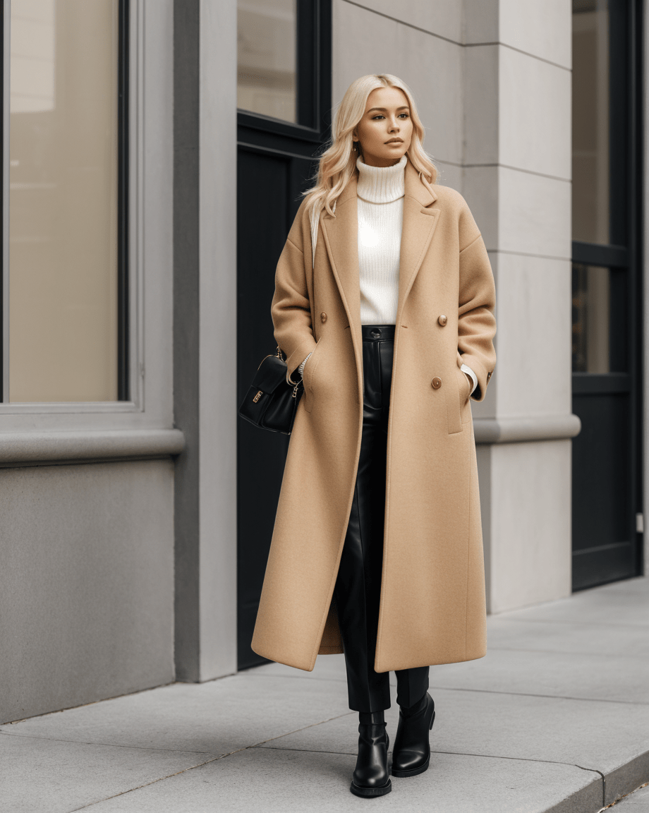 Double-breasted wool coat