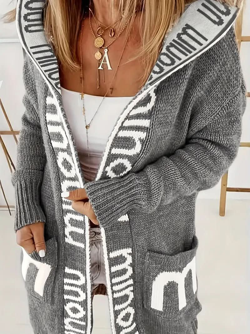 Knitted Women's Cardigan | with Hood and Long Sleeves 